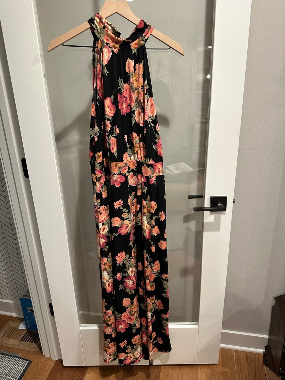 Lane Bryant Black Maxi Dress with Pink & Peach Floral Print
